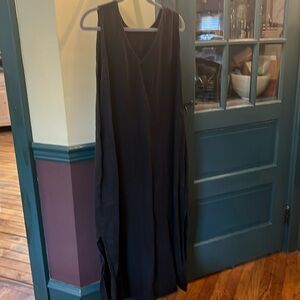 Flax large v neck black linen dress